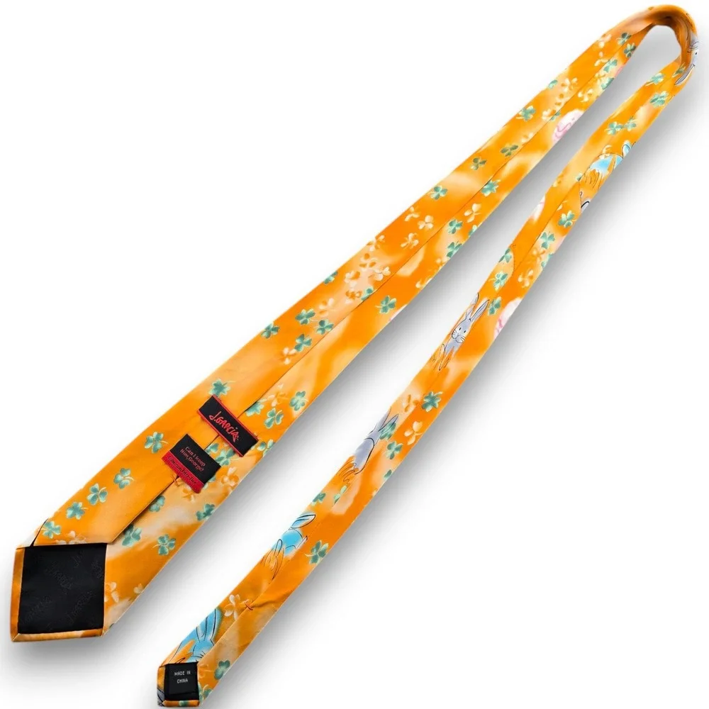 J Garcia Mens Silk Tie Orange Bunny Easter Egg Clover Can I Keep Him George 55